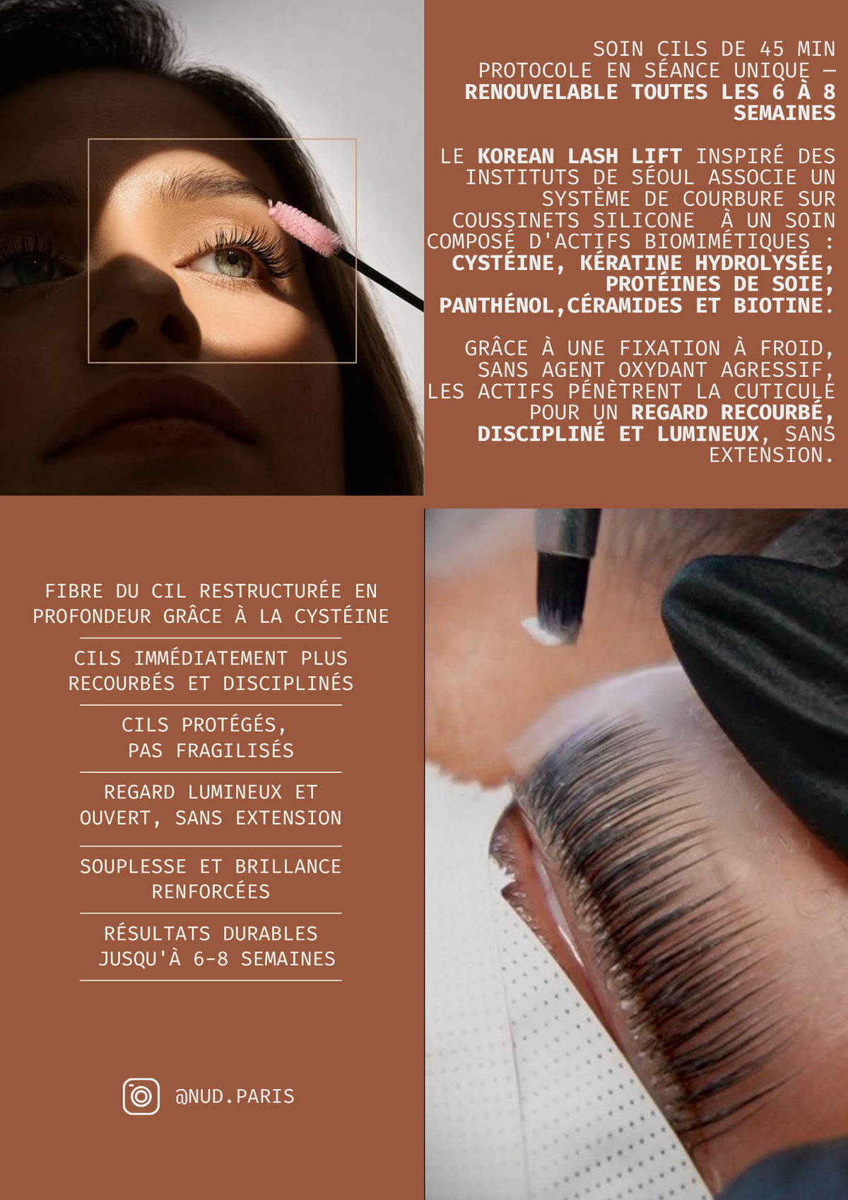 Rehaussement de cils coréen Korean Lash Lift NÜD à Paris, France - détail du soin